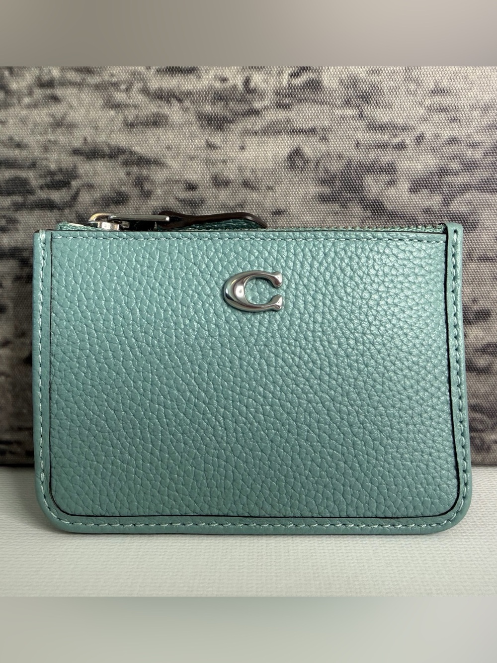 NWT Coach Essential Mini Id Card Case Leather Aquamarine Silver CR550